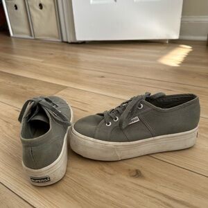 Superga Women's Olive Canvas Platform Sneakers